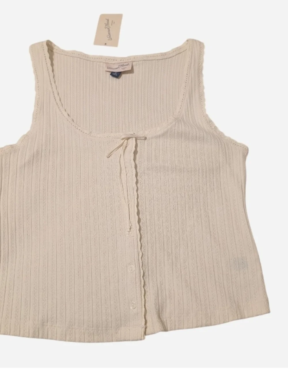 Universal Thread Cream Ribbed Tank with Front Tie